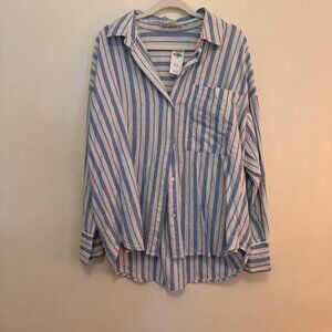 NWT Abercrombie Oversized Linen Blend Shirt in Blue Stripe